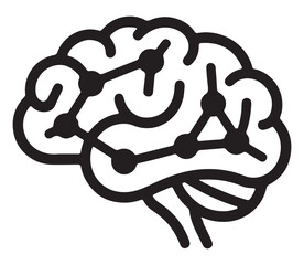 Stylized brain icon with connected nodes simple vector illustration for neuroscience and artificial intelligence concepts isolated on wh