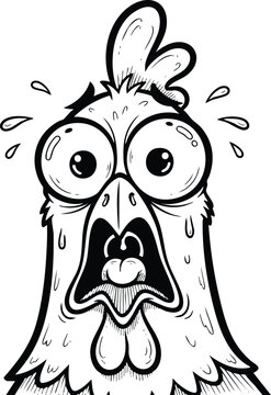 A cartoon chicken with a scared expression