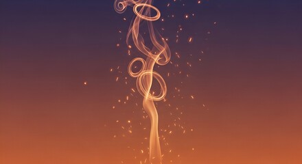 Abstract flowing smoke design with glowing swirls and embers on gradient orange and purple background