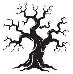 Silhouette of a bare tree vector illustration in black and white perfect for Halloween designs and spooky themes