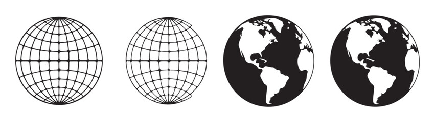 Earth globe icons in various stages of detail simple flat vector design for geography and global concepts isolated on white background