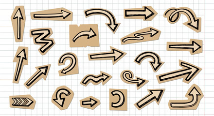 Collection of Hand-Drawn Doodle Arrows Pointing in Various Directions
