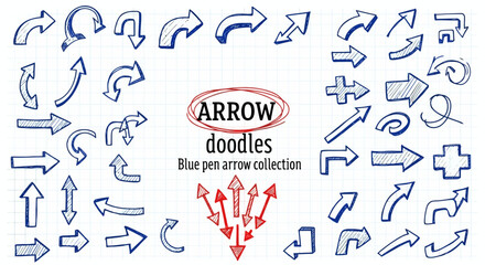 Blue Pen Arrow Doodles Collection - Hand Drawn Vector Set