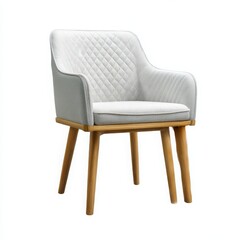 Modern upholstered armchair with wooden legs isolated on white background