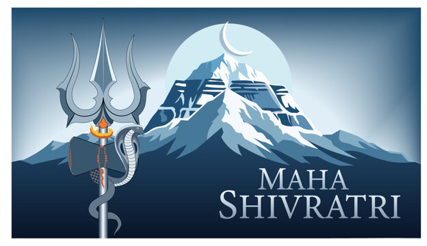 Maha Shivratri Trishula Mount Kailash Shiva Iconography Vector