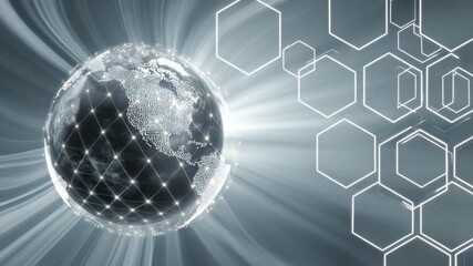 Abstract digital globe showing global network hexagonal structure and data flow - Powered by Adobe