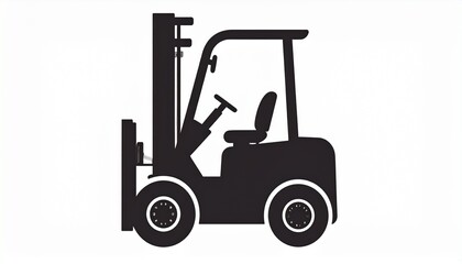 Fototapeta premium Black silhouette of a forklift isolated on a white background, representing cargo transport and industry