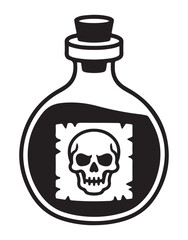 Poison bottle vector illustration dangerous liquid in glass vial with skull label isolated on white background