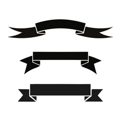 Set of Classic Black Ribbon Banners and Scrolls Silhouette Vector for Retro Title and Decoration Design