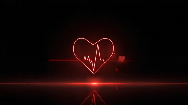 Animated red heart shape with glowing outline and particle effects against a dark background