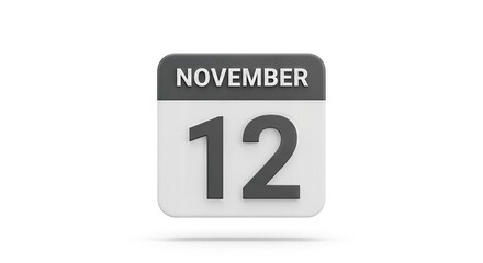 Isolated calendar displaying November 12th for schedules events, appointments and important