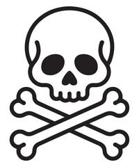 Skull and crossbones vector icon simple flat glyph design isolated on a white background for warning signs and danger symbols