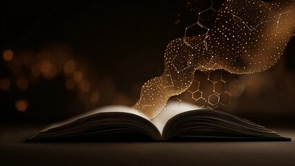 Abstract cgi animation depicts emerging information and knowledge from an open book - Powered by Adobe
