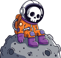 Cartoon astronaut skull sitting on a moon in vector art