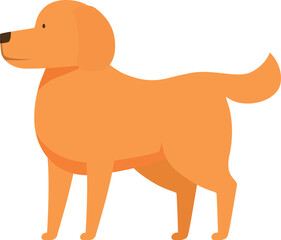 Simple cartoon illustration of a golden retriever standing in profile, showcasing the breed's characteristic golden coat and friendly expression