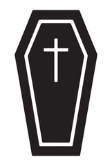 Obraz premium Black coffin icon with cross simple flat vector illustration isolated on white background for design elements and religious concepts