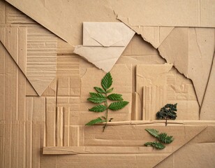 Green Leaves on Brown Cardboard Background