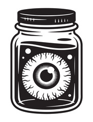 Eyeball in a jar vector illustration creepy Halloween decoration isolated on white background