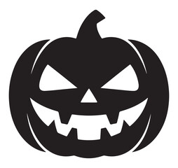 Black silhouette of a jack-o-lantern spooky carved pumpkin face for Halloween decoration isolated vector illustration