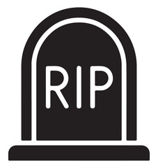 RIP tombstone icon simple flat vector glyph isolated on white background for Halloween designs memorial graphics and cemetery illustrations