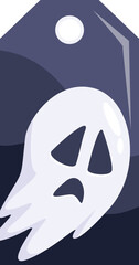 Spooky and cute ghost label for halloween sales and party favors, featuring a sad cartoon ghost on a dark price tag