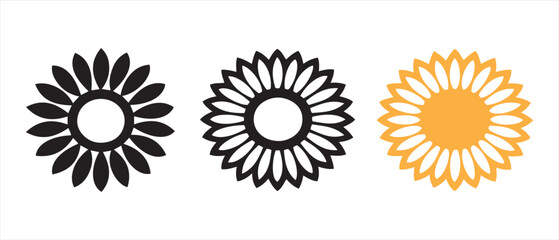 Sunflower Icon Set. Stylized Floral Vector Collection.