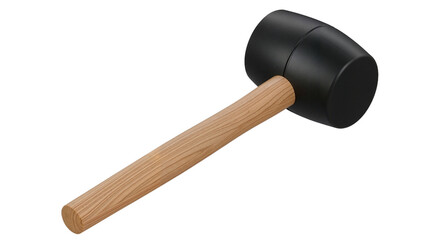 Rubber mallet with wooden handle on a transparent background