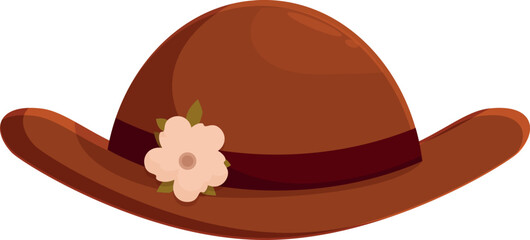 Stylish brown hat featuring a delicate flower decoration and ribbon, adding a touch of elegance