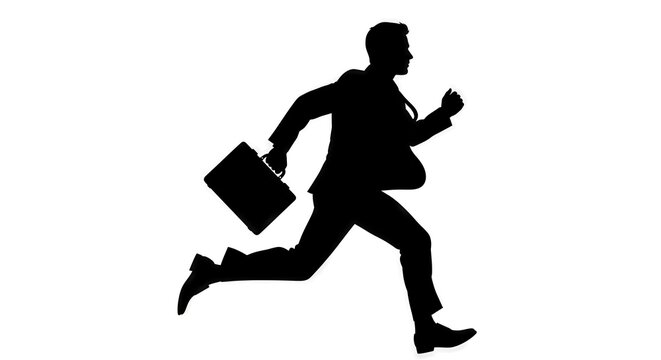 Silhouette of hurried professional on the move with briefcase in haste pursuing success