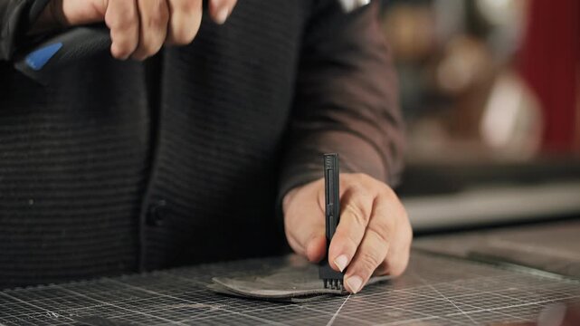 Punching holes in leather with hammer and prong chisel