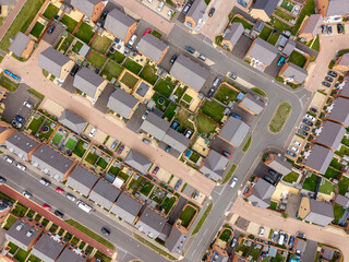 Overhead aerial view of housing development, England