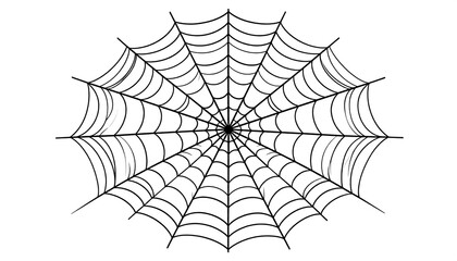 Stylized black spiderweb radiating from center on a plain white background; graphic and clean