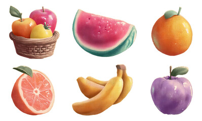 Naklejka premium Colorful Fruits in a Basket and Isolated on Transparent Background