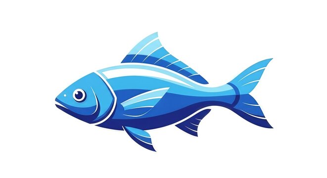 Stylized blue fish illustration with graphic design elements and aquatic themes