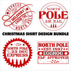 Christmas Shirt Design Bundle vector merry Christmas, December, Red, Custom, holiday, holiday, stamp, delivery, mail, north