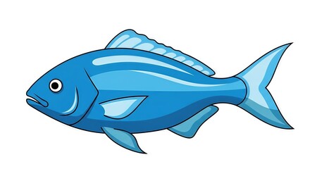 Obraz premium Vibrant blue fish illustration isolated against a clean white background for design projects