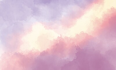Aesthetic Pastel Sky Background with Watercolor Texture. Dreamy Purple Pink Clouds at Sunset or Sunrise