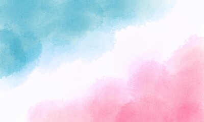 Pastel Blue and Pink Watercolor Background. Soft Gender Reveal Design with White Space
