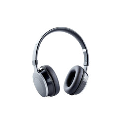 Fototapeta premium Black and Silver Over-Ear Headphones – Cushioned Ear Cups and Adjustable Design – Sleek Audio Equipment – White Background