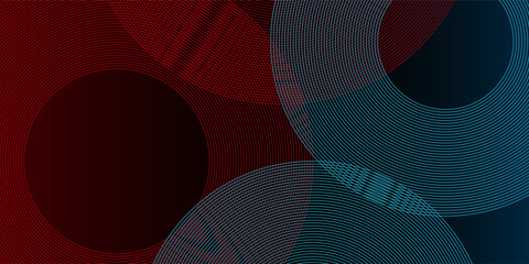 Abstract futuristic technology lines background with red and blue light effect. Gradient circle line pattern design.