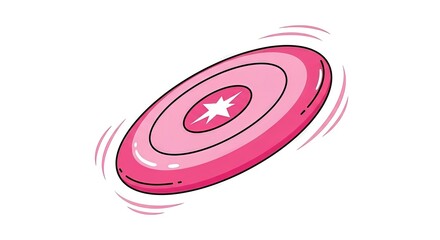 Whimsical pink frisbee with swirling motion on a clean white backdrop design