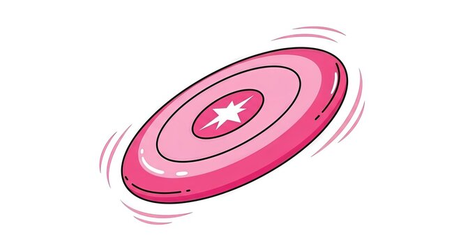 Whimsical pink frisbee with swirling motion on a clean white backdrop design