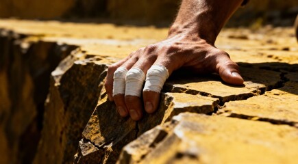 다치고도 끈기를 가진 손 