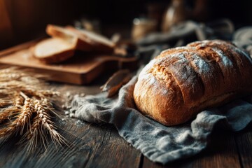 Fresh Bread on Wooden Background With Copy Space