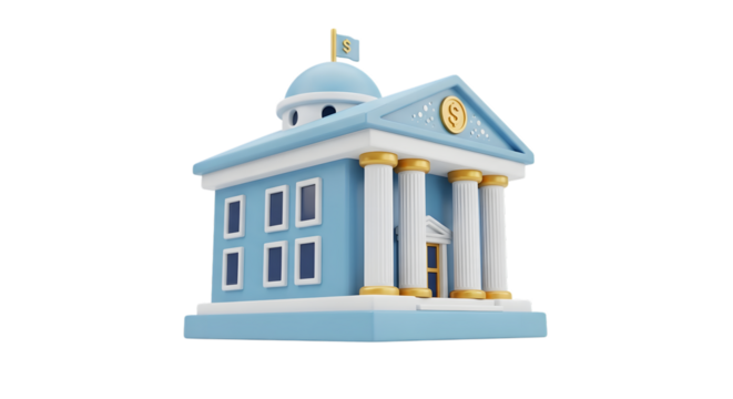 3d icon of cartoon bank building isolated on transparent background