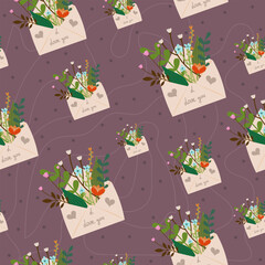 Dusty mauve seamless botanical envelope pattern – romantic floral design for stationery and packaging