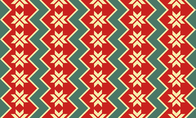 Seamless ethnic folk pattern with geometric stars and zigzag lines for textile design