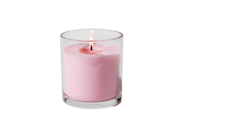 Lit pink candle in elegant glass holder, perfect for creating romantic ambiance and serene moments, ideal for spa, relaxation, and wellness themes