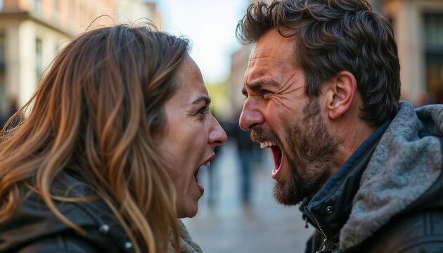 Emotional Confrontation Between Two Individuals in Urban Setting for Relationship Blogs, Social Dynamics Articles, Conflict Resolution Content, and Emotional Wellness Resources