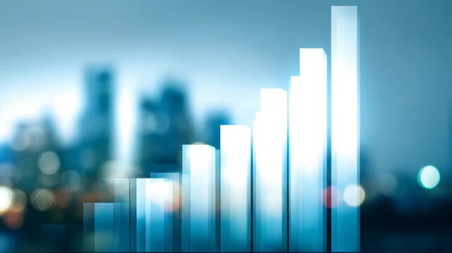 Abstract rising bar graph over blurred cityscape background business concept